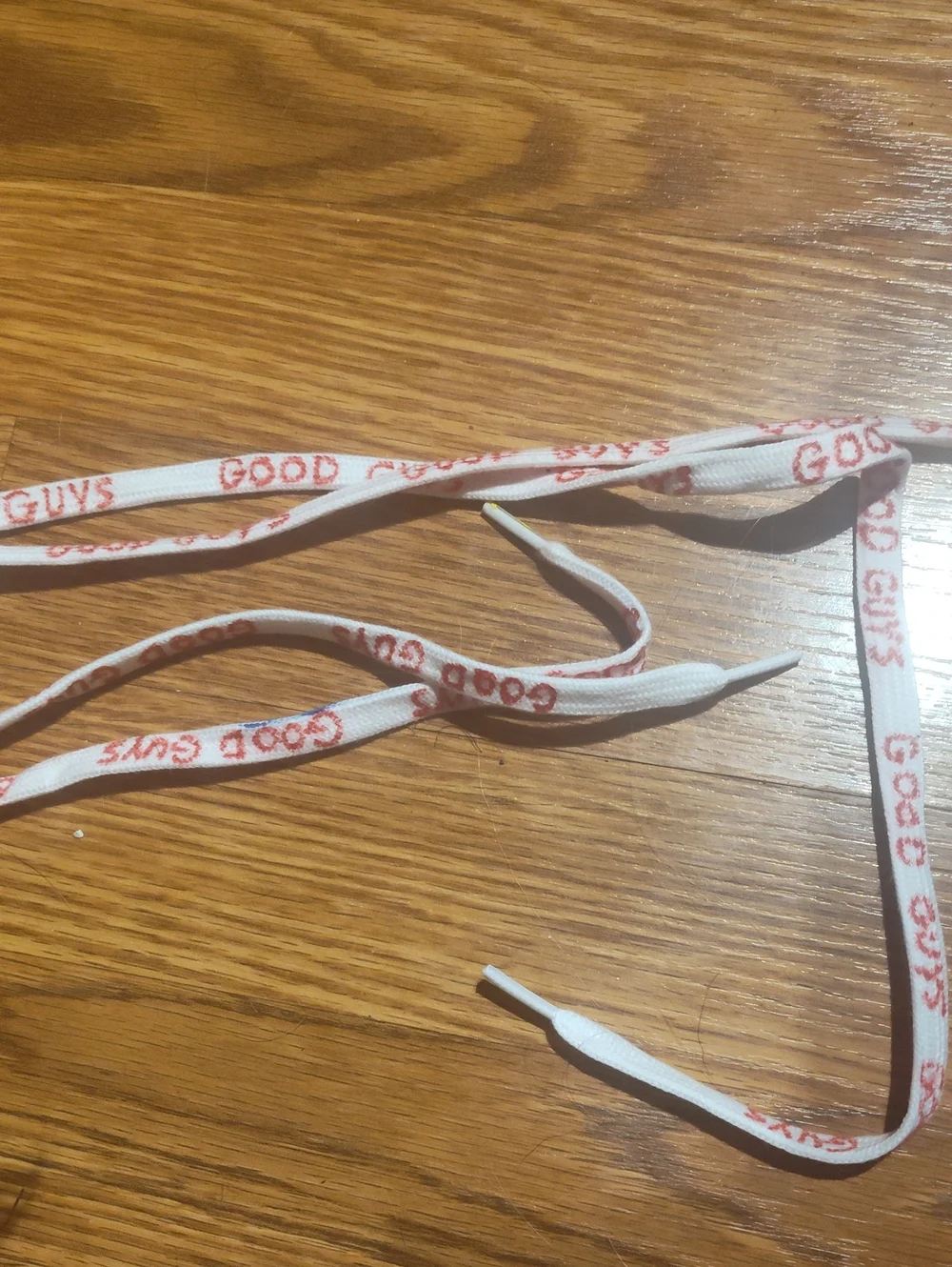 HANDMADE Good Guys White Shoelaces with Red Print - Durable Cotton Laces